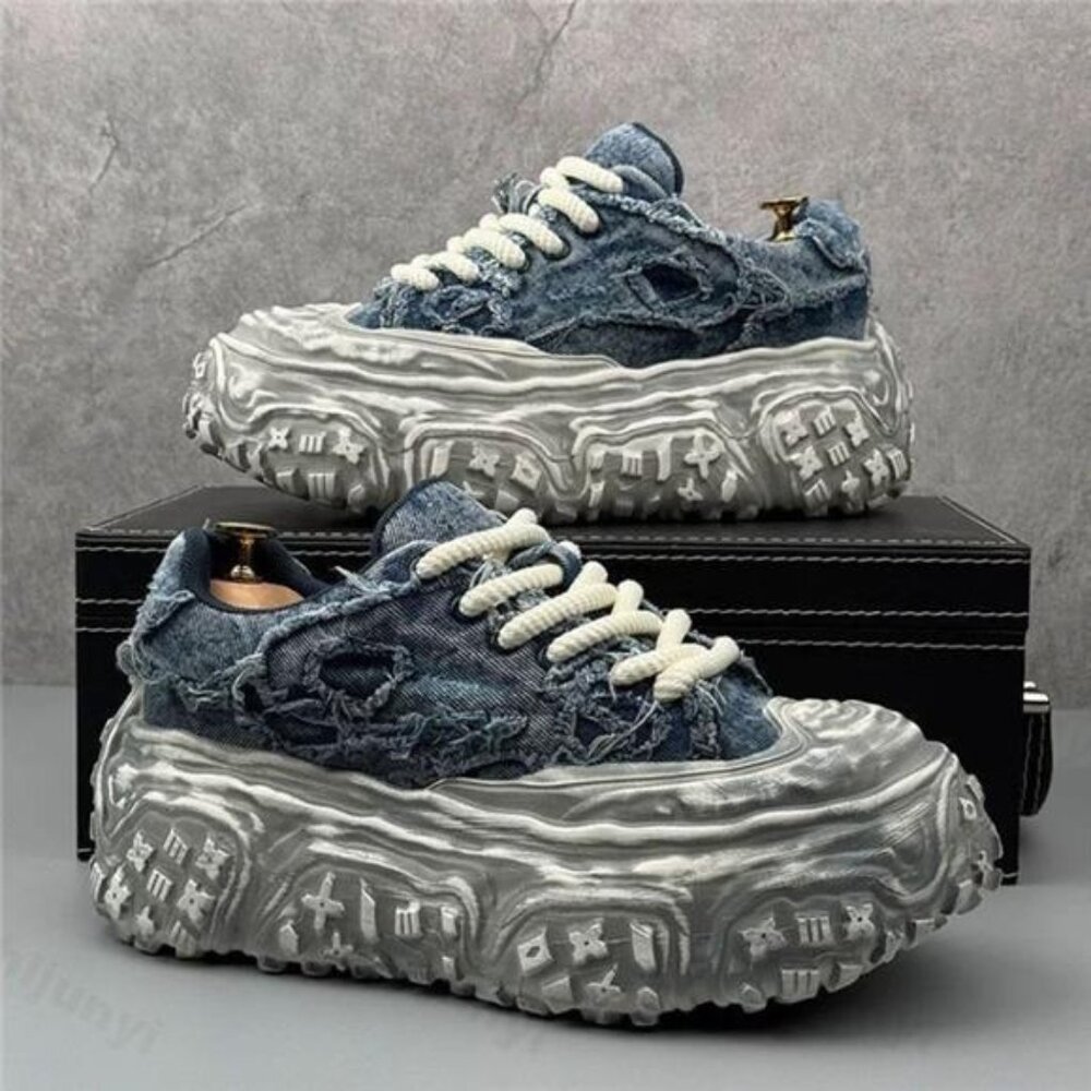 Men Sneakers Casual Shoes Blue Canvas Lace-Up Mens Shoes Fashion Vulcanize